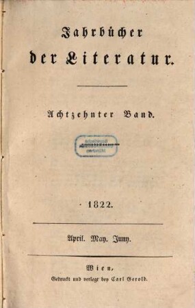 Jahrbücher der Literatur. 18. 1822
