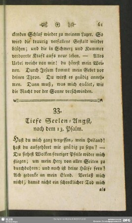 33. Tiefe Seelen-Angst, nach dem 13. Psalm