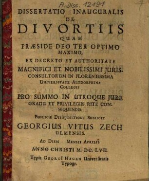 Dissertatio inauguralis de divortiis