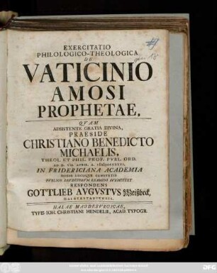 Exercitatio Philologico-Theologica De Vaticinio Amosi Prophetae