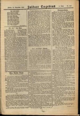 Dritte Ausgabe vom Freitag, den 31. Dezember 1920.
