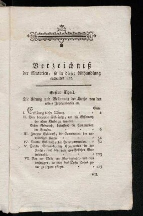 Verzeichnis der Materien, so in dieser Abhandlung enthalten sind.