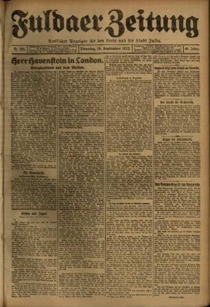 Ausgabe vom Dienstag, den 19. September 1922.