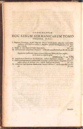Continentur hoc rerum germanicarum tomo ordine haec