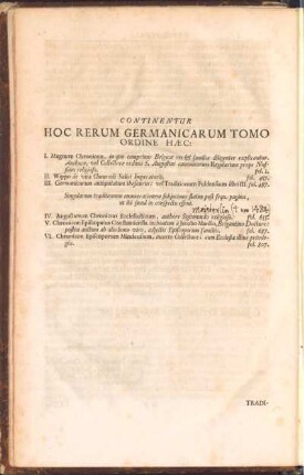 Continentur hoc rerum germanicarum tomo ordine haec