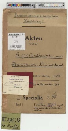 Angestelltenübersichten und Uebersichten über Personalstand