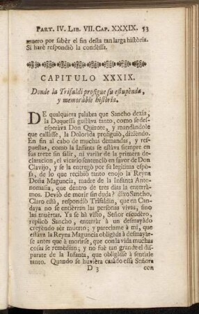 Capitulo XXXIX. Donde la Trifaldi prosigue su estupènda, y memoràble història