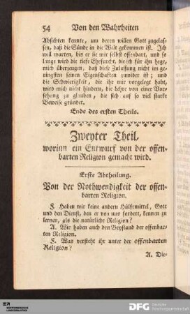 Zweyter Theil, worinn ein Entwurf von der offenbarten Religion gemacht wird.