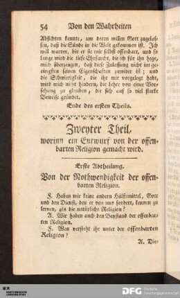 Zweyter Theil, worinn ein Entwurf von der offenbarten Religion gemacht wird.