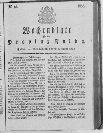 Nr. 43, Ausgabe vom 27. Oktober 1838