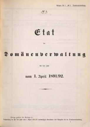 Staatshaushaltsplan : für d. Rechnungsjahr .... 1891/92, Bd. 1