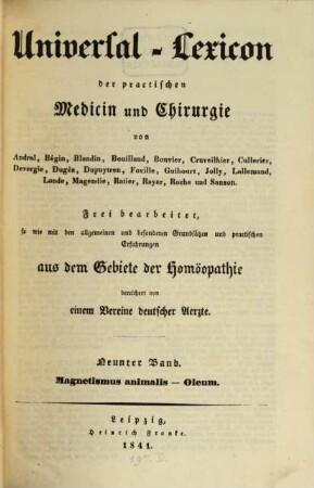 Universal-Lexicon der practischen Medicin und Chirurgie : von Andral, Bégin, Blandin, Bouillaud, Bouvier, Cruveilhier ..., 9. Magnitismus animalis - Oleum