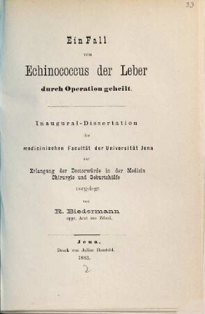 Ein Fall von Echinococcus der Leber durch Operation geheilt