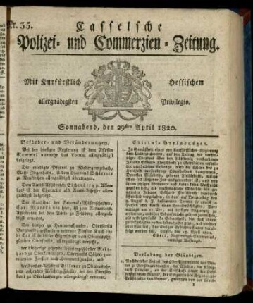 Nr. 35, Sonnabend, den 29sten April 1820