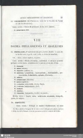 VIII. Roches phylladiennes et argileuses