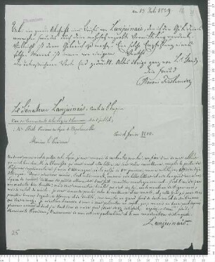 Brief von Benoni Friedlaender an Unbekannt
