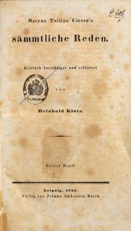 Marcus Tullius Cicero's Sämmtliche Reden, 1