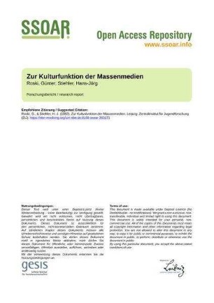 Zur Kulturfunktion der Massenmedien