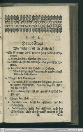 Haupt-Frage: Wie vielerley ist die Historie?
