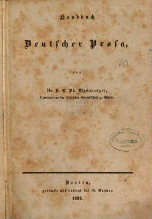 Handbuch deutscher Prosa
