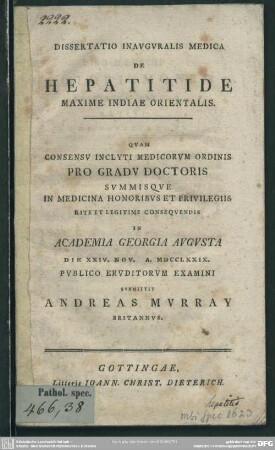 Dissertatio Inauguralis Medica De Hepatitide Maxime Indiae Orientalis