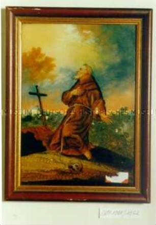 Gerahmtes Hinterglasbild mit Darstellung des Heiligen Franziskus