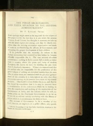 The Indian Secretariats and their Relation to the General Administration.