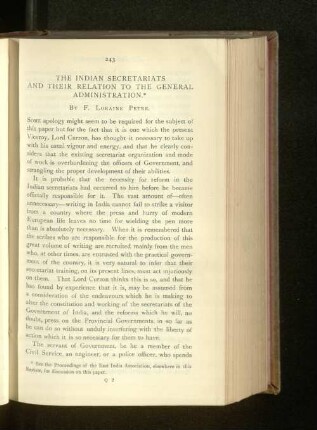 The Indian Secretariats and their Relation to the General Administration.