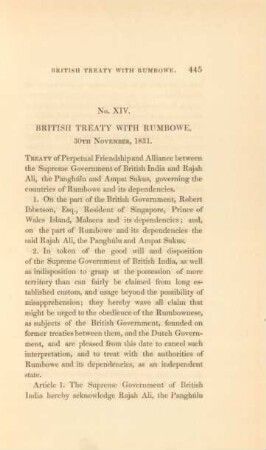 No. XIV. British treaty with Rumbowe, 30 th November, 1831