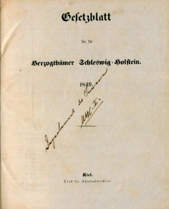 1849: Gesetzblatt für die Herzogthümer Schleswig-Holstein