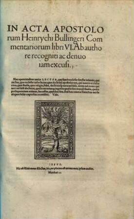 In Acta Apostolorum Heinrychi Bullingeri Commentariorum libri VI.