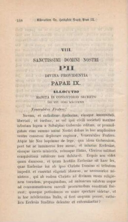 118-120 Allocution Sr. Heiligkeit Papst Pius IX. im geheimen Consistorium vom 25. Juni 1869