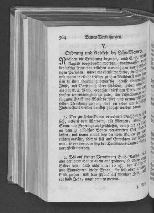 Y. Ordnung und Artikeln der Lehn=Banco.