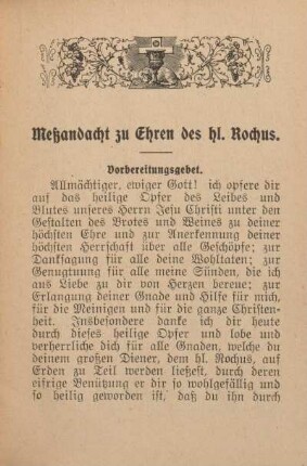 Meßandacht zu Ehren des hl. Rochus.