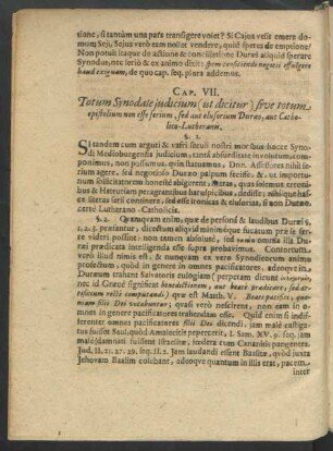 Cap. VII. Totum Synodate iudicium (ut dicitur) sive totum, epistolium non esse serium, sed aut elusorium Duraeo, aut Catholico-Lutheranis.