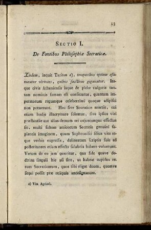Sectio I. De Fontibus Philosopiæ Socraticæ.