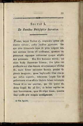 Sectio I. De Fontibus Philosopiæ Socraticæ.