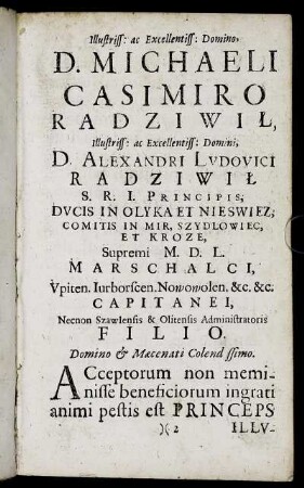 Illustriss. ... D. Michaeli Casimiro Radziwil ...