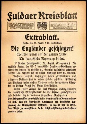 Zweite Ausgabe vom Freitag, den 28. August 1914.