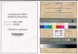 Entnazifizierung Leonhard Tillmanns , geb. 30.04.1888 (Lokfuehrer)