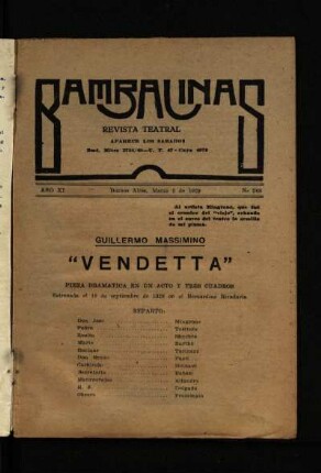 Vendetta : pieza dramática en un acto y tres cuadros