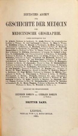 Deutsches Archiv für Geschichte der Medicin und medicinische Geographie. 3. 1880