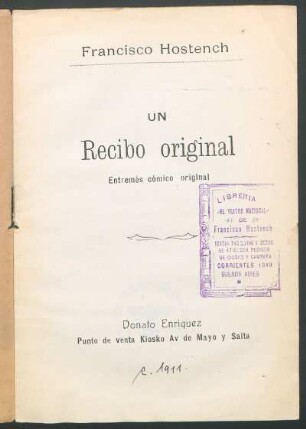 Un recibo original : entremés cómico original