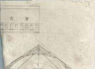Speeth, Peter; Landschaftsstudien - Fassade (Teilansicht); Dachstuhl (Schnitt)