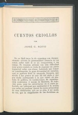 [Prólogo de J. Arnaldo Marquez sobre] Cuentos criollos - por José C. Soto