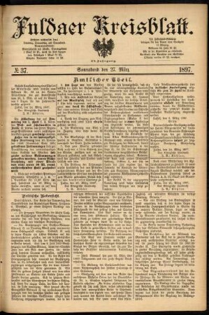 Erste Ausgabe vom Samstag, den 27. März 1897.
