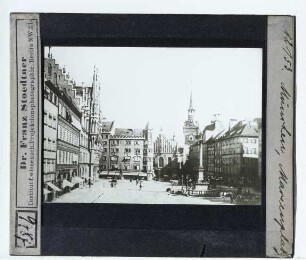 München, Neues Rathaus,München, Marienplatz,München, Mariensäule,München, Altes Rathaus : Ansicht, vor Errichtung des 2. Bauabschnitts des Neuen Rathauses