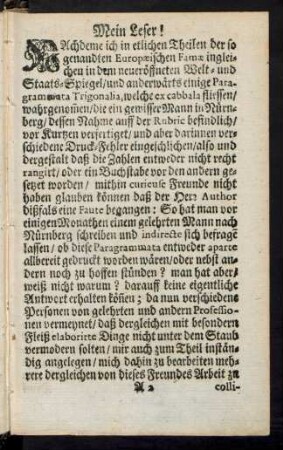 Mein Leser!