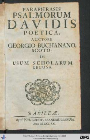 Paraphrasis Psalmorum Davidis Poetica : In Usum Scholarum Recusa