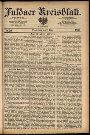 Erste Ausgabe vom Donnerstag, den 07. März 1901.
